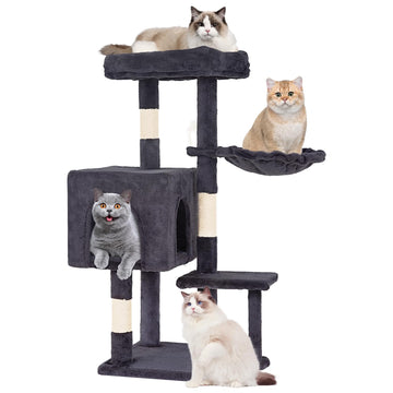 FDW | 54" Cat Tree Tower | Dark Gray | Multi-Level Indoor Activity Center with Sisal Scratching Posts, Condos, Plush Perches, Hanging Cat Toys | Sturdy, Easy to Assemble | for Kittens & Adult Cats