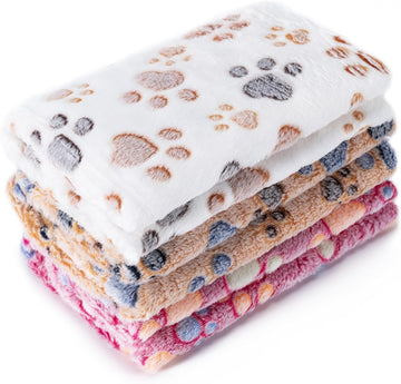 1 Pack 3 Blankets Super Soft Fluffy Premium Fleece Pet Blanket Flannel Paw Printed Throw for Dog Puppy Cat (Small 23x16''- Brown- Pink- White)