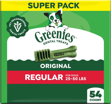 Greenies Veterinarian-Recommended Adult Natural Dental Dog Treats Regular Size- Dog Dental Chews- Original Flavor- 54 oz. Pack- 54 Count