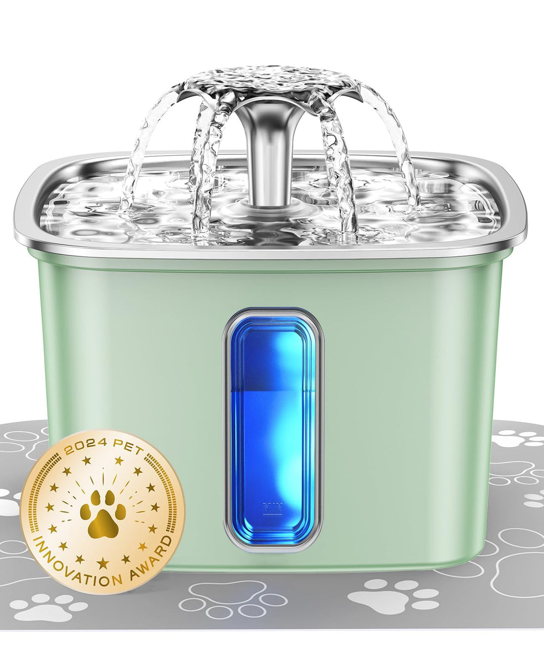Veken Innovation Award Winner Stainless Steel Cat Water Fountain, 108oz/3.2L Automatic Pet Fountain Dog Water Dispenser with 3 Replacement Filters & Silicone Mat, Gifts for Cats, Dogs (Silver)