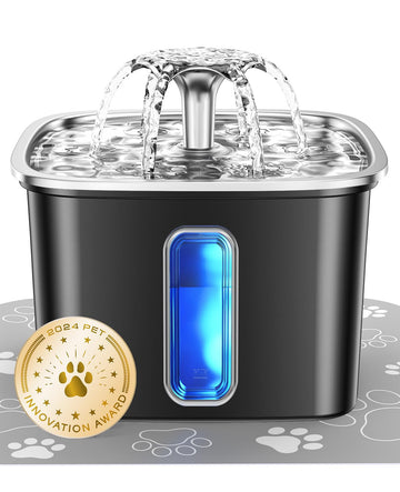 Veken Innovation Award Winner Stainless Steel Cat Water Fountain, 108oz/3.2L Automatic Pet Fountain Dog Water Dispenser with 3 Replacement Filters & Silicone Mat, Gifts for Cats, Dogs (Silver)