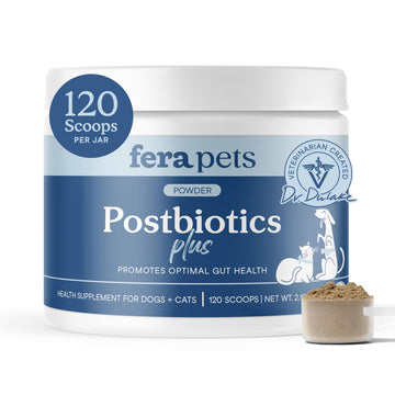Fera Pets Probiotics for Dogs & Cats with Prebiotics - USDA Organic - Gut Health Powder Supplement with 12 Strains and 5 Billion CFUs - Supports Immunity, Energy and Skin & Coat - 60 Scoops