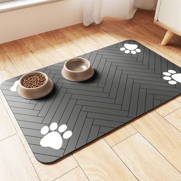Pet Feeding Mat-Absorbent Pet Placemat for Food and Water Bowl- with Waterproof Rubber Backing- Quick Dry Water Dispenser Mat for Dog and Cat (20"x12"- Striped Dark Gray)