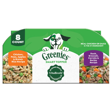 Greenies Smart Topper High Protein Wet Mix-in for Dogs, Duck, Broccoli, Carrots & Barley Recipe in Vitabroth Broth - Bone Broth + Vitamins E & B1, 10 Count